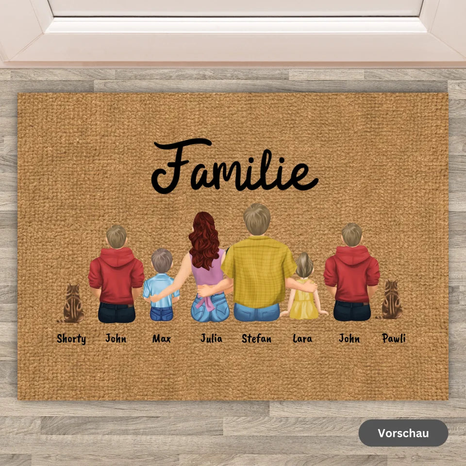 Personalisierte Fußmatte: Zelten, Wohnwagen, Camping mit bis zu 8 Erwachsenen, Kindern, Haustieren - individuelle Fußmatte | Personalize Palace