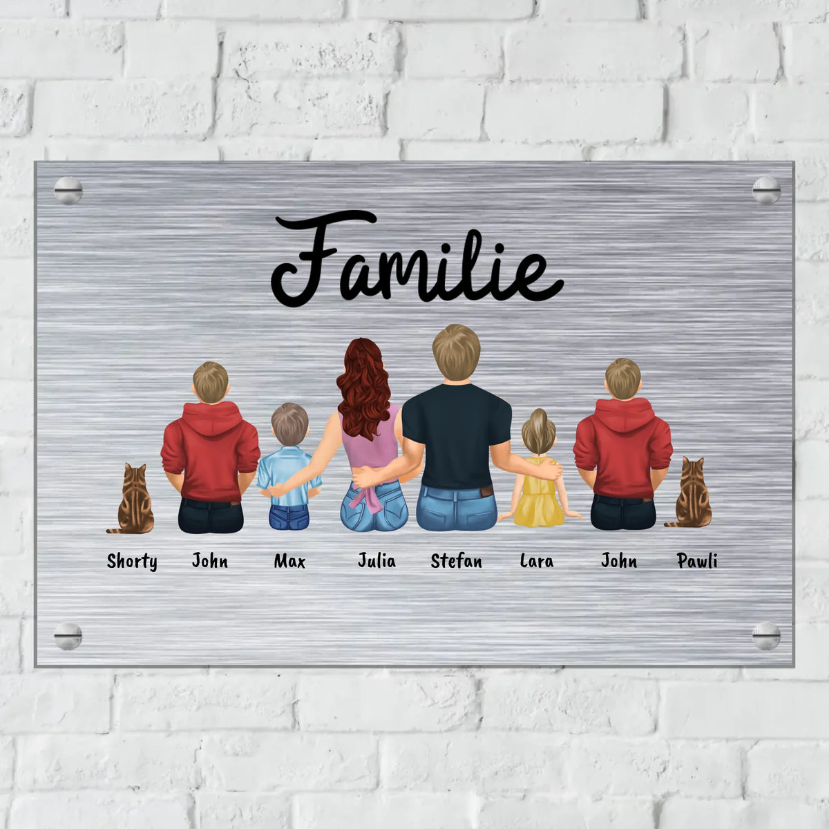 Personalisiertes Schild: Strichmännchen mit bis zu 6 Kindern oder Haustieren - Individuelles Türschild | Personalize Palace
