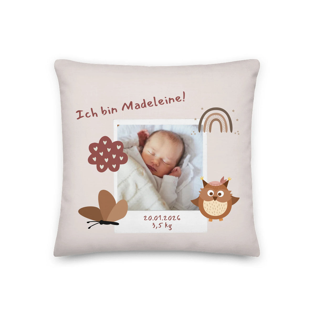 Babykissen mit Namen personalisiert – Kissen mit Foto als liebevolles Geschenk zur Geburt | Personalize Palace