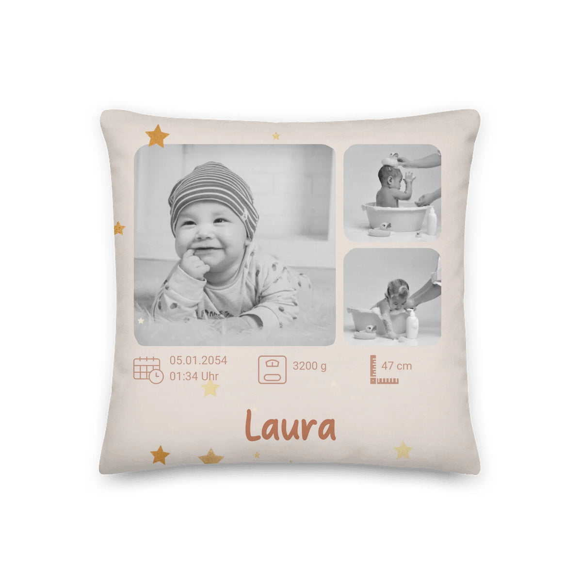 Babykissen personalisiert mit Foto – Kissen mit Name & Geburtsdaten | Geschenk zur Geburt | Personalize Palace