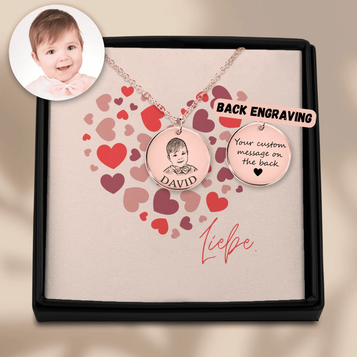 Personalisierter Schmuck: Baby Portrait Halskette mit deinem Foto und Text als Geschenk | Personalize Palace