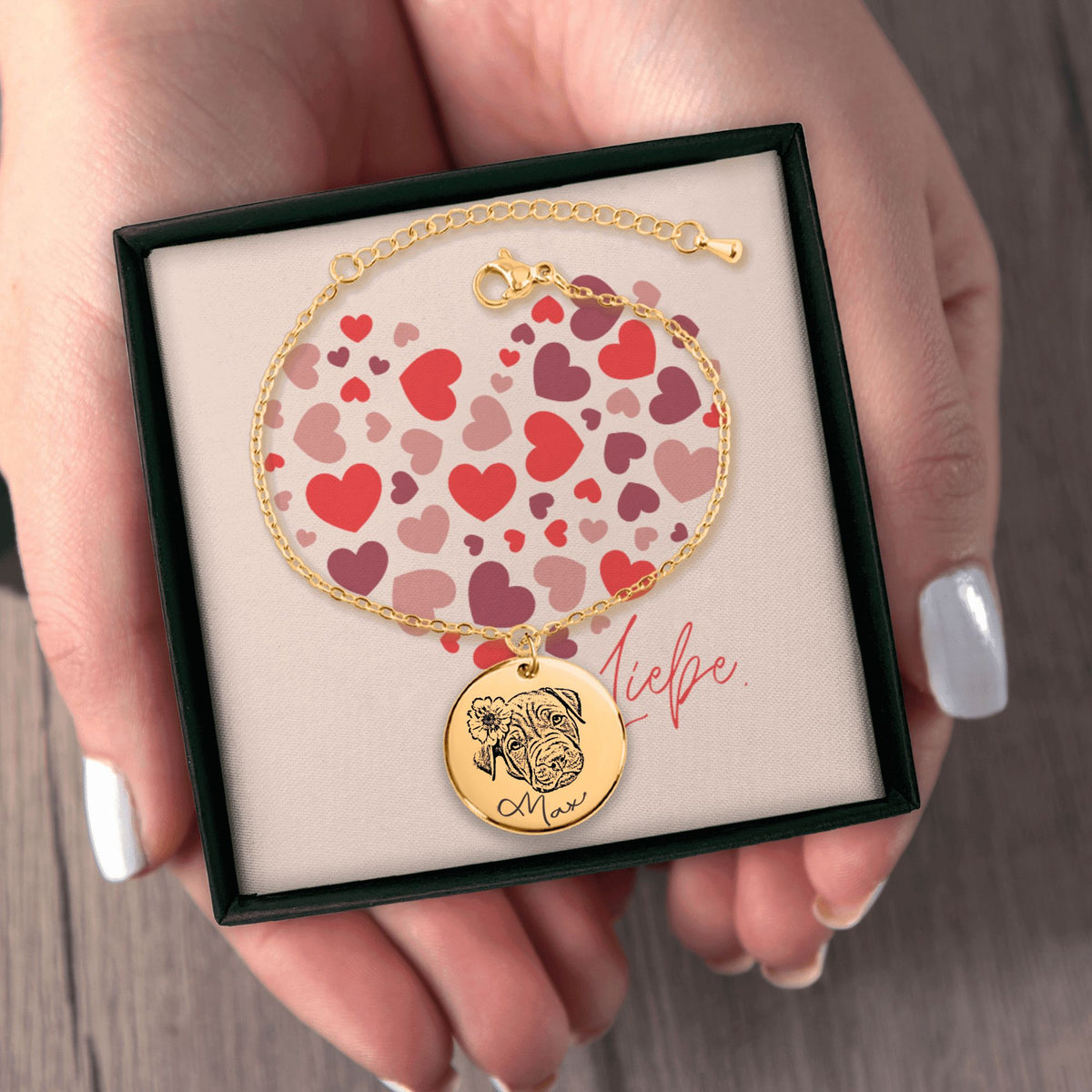 Personalisierter Schmuck: Hunde und Katzen Porträt Armband mit Text und liebevollen Spruch | Personalize Palace
