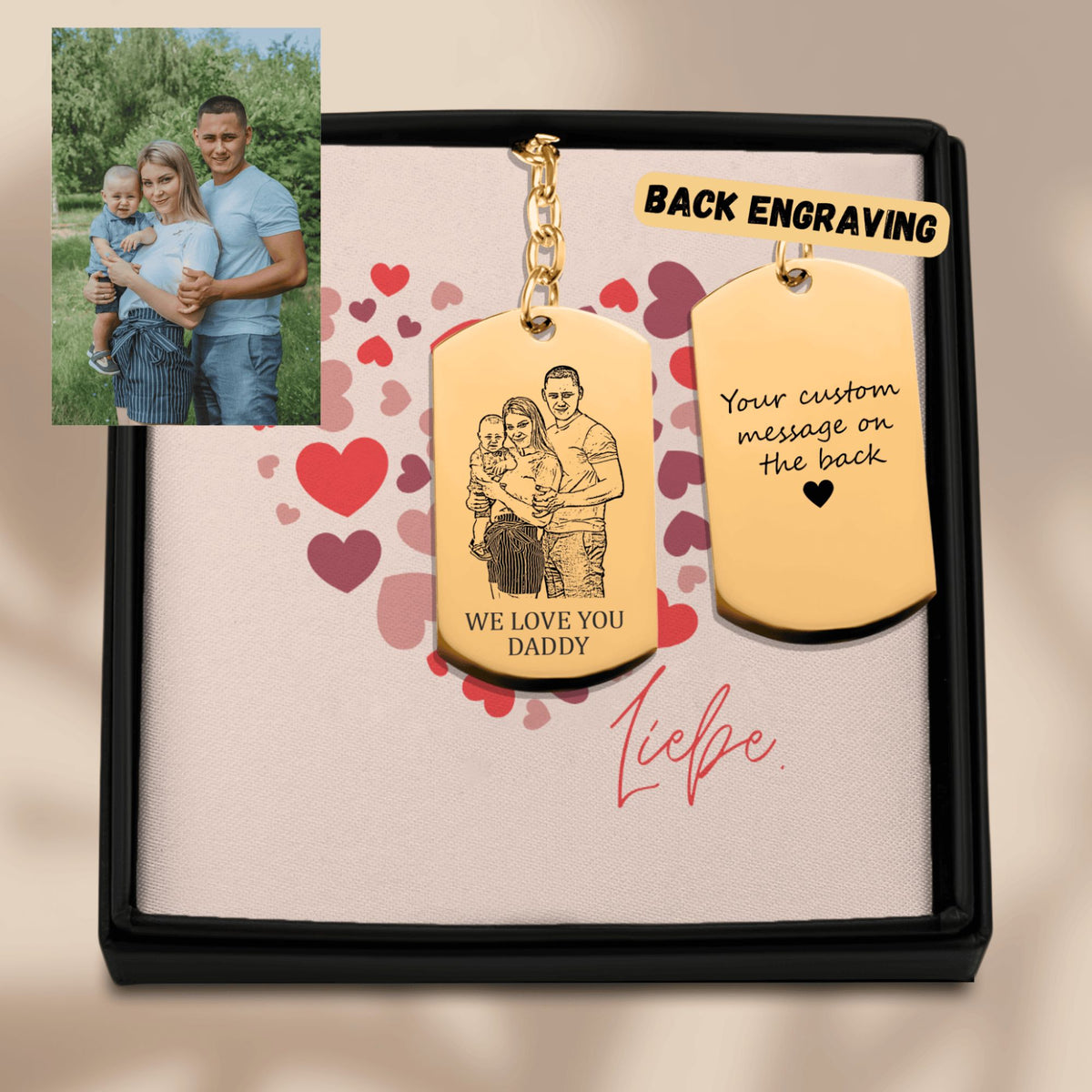 Personalisierter Schmuck: gravierter Familien Porträt Schlüsselanhänger für Papa's | Personalize Palace
