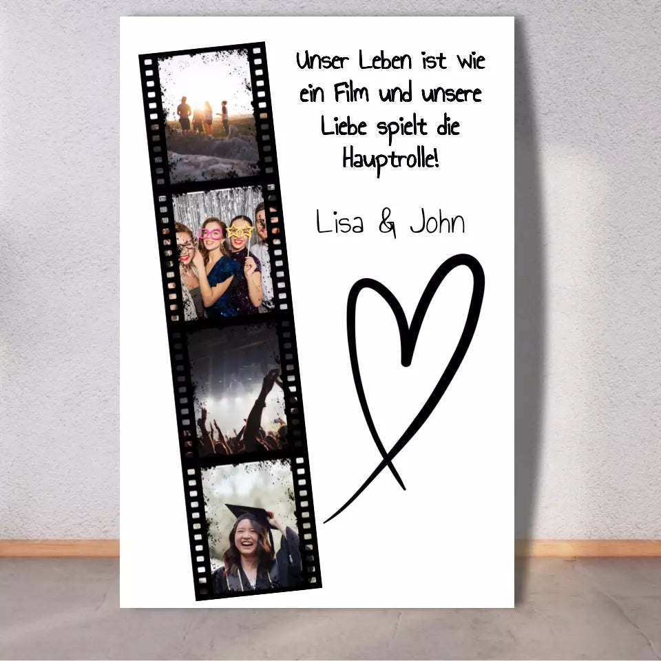 Personalisierte Leinwand: Fimstreifen Collage mit euren Bildern - Individuelles Photoboard | Personalize Palace