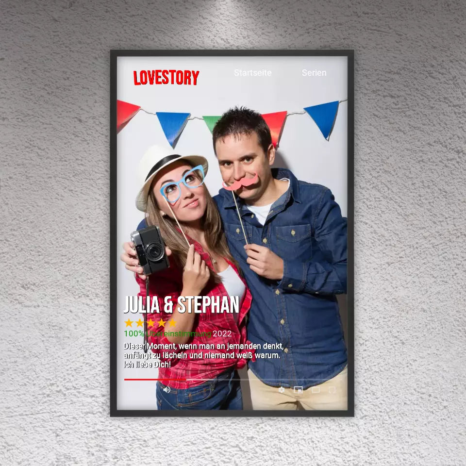 Personalisierte Bilder: Seriencover à la Netflix - Individuelles Poster mit Galerierrahmen | Personalize Palace