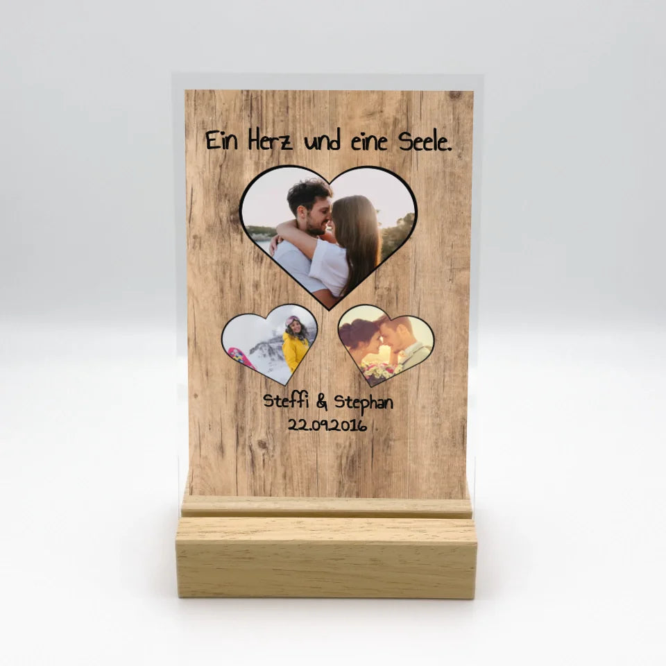 Personalisierte LED Bilder: Herzbild Collage - Individuelles Acryl Glas mit Ständer | Personalize Palace