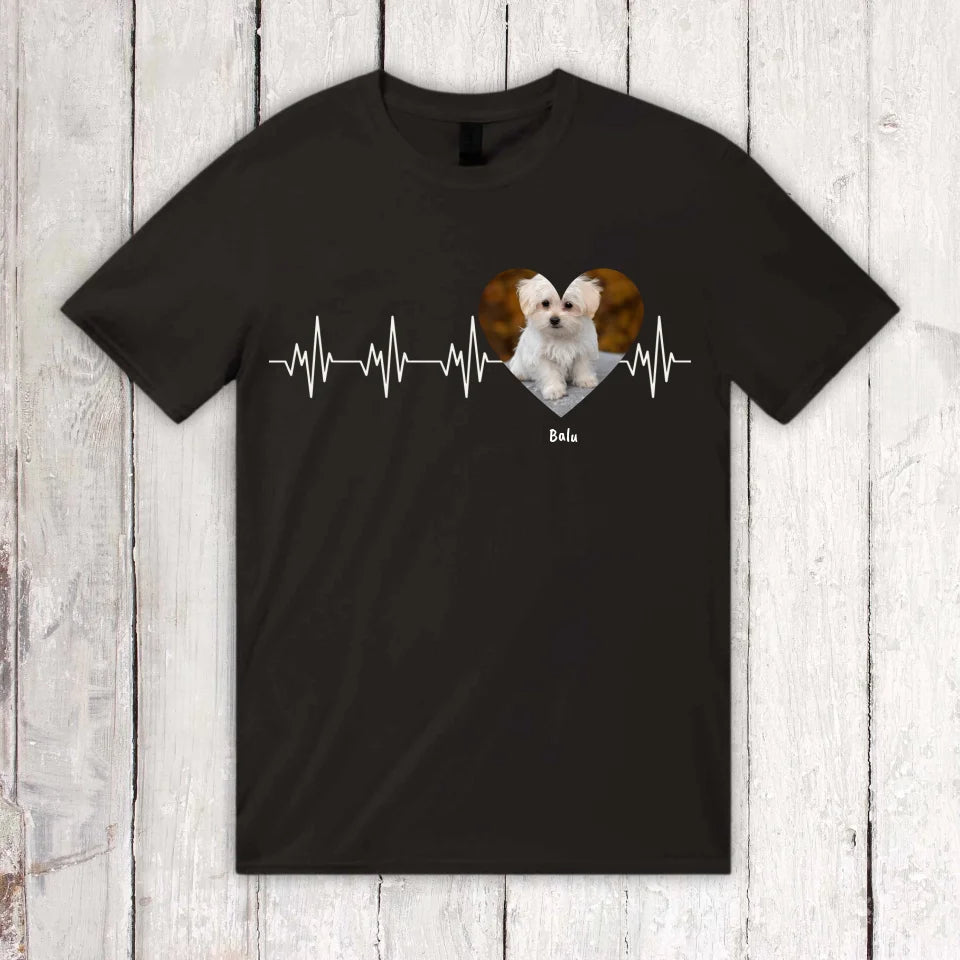 Herzschlag in weiß mit Foto - Individuelles T-Shirt | Personalize Palace