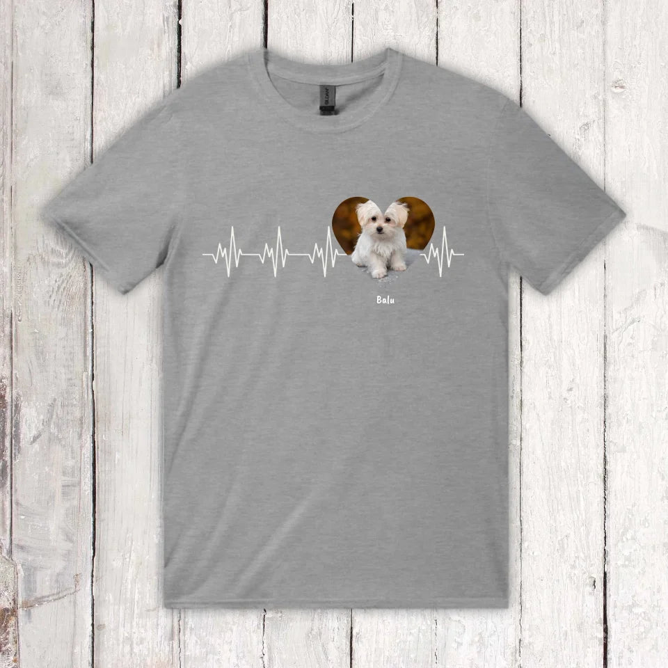 Herzschlag in weiß mit Foto - Individuelles T-Shirt | Personalize Palace