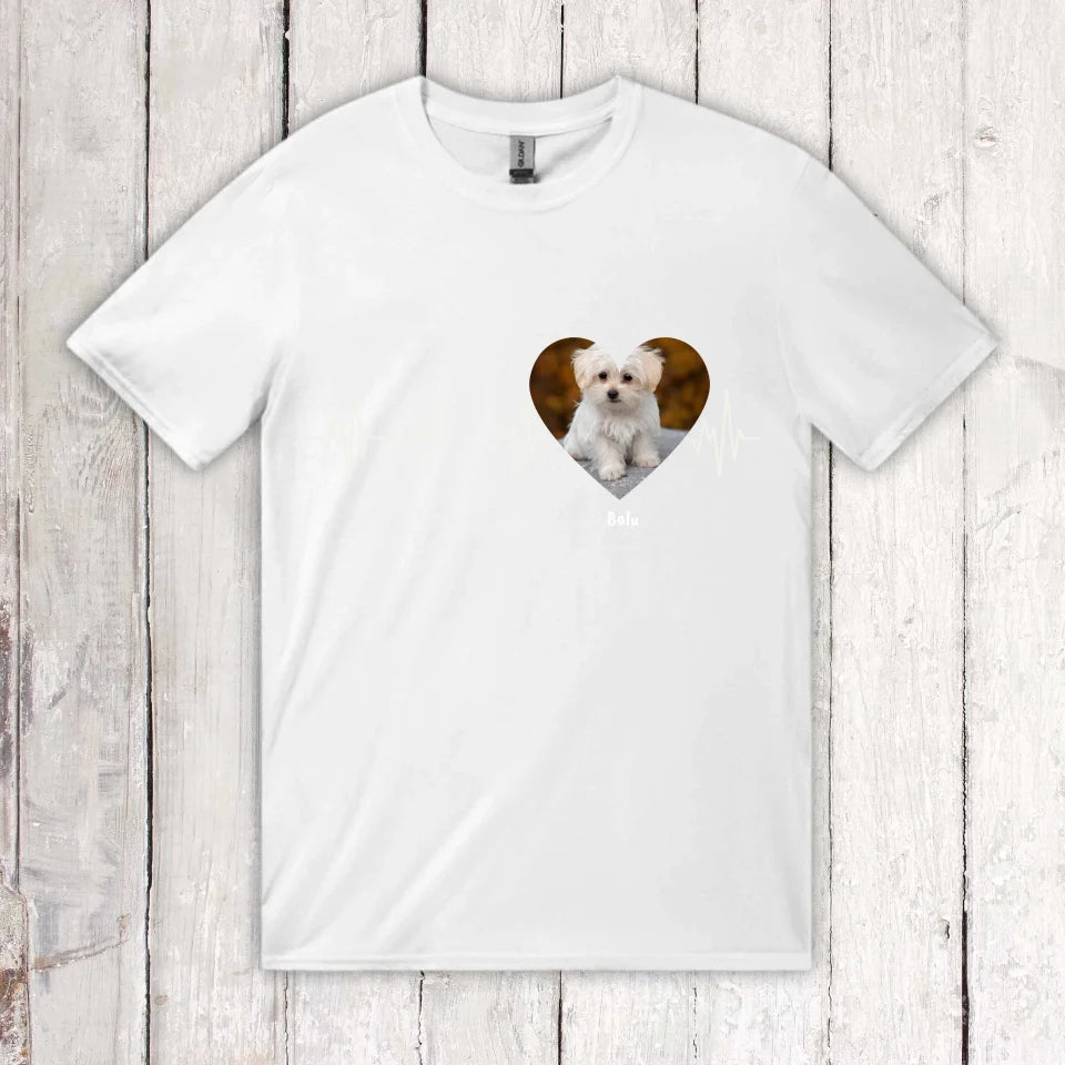 Herzschlag in weiß mit Foto - Individuelles T-Shirt | Personalize Palace