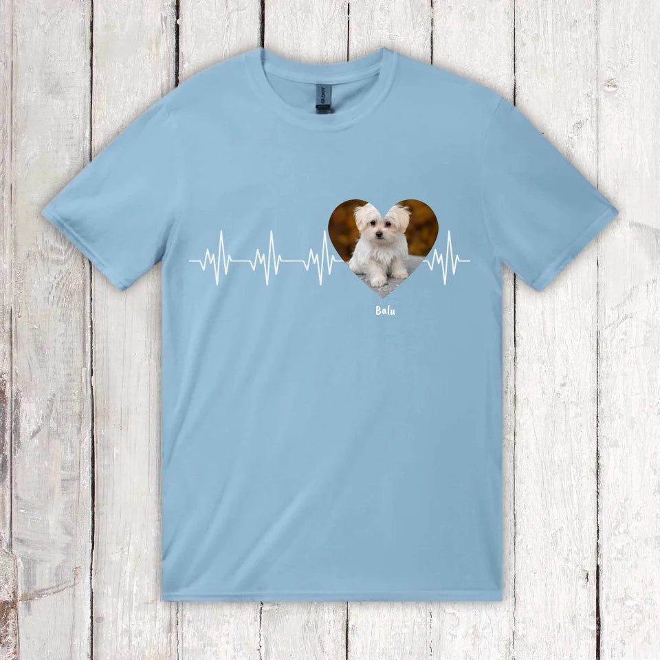 Herzschlag in weiß mit Foto - Individuelles T-Shirt | Personalize Palace