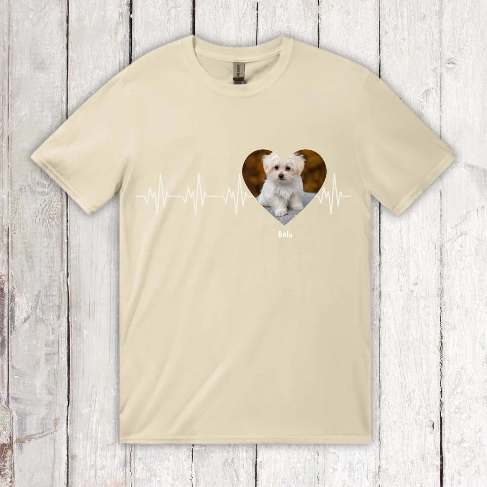 Herzschlag in weiß mit Foto - Individuelles T-Shirt | Personalize Palace