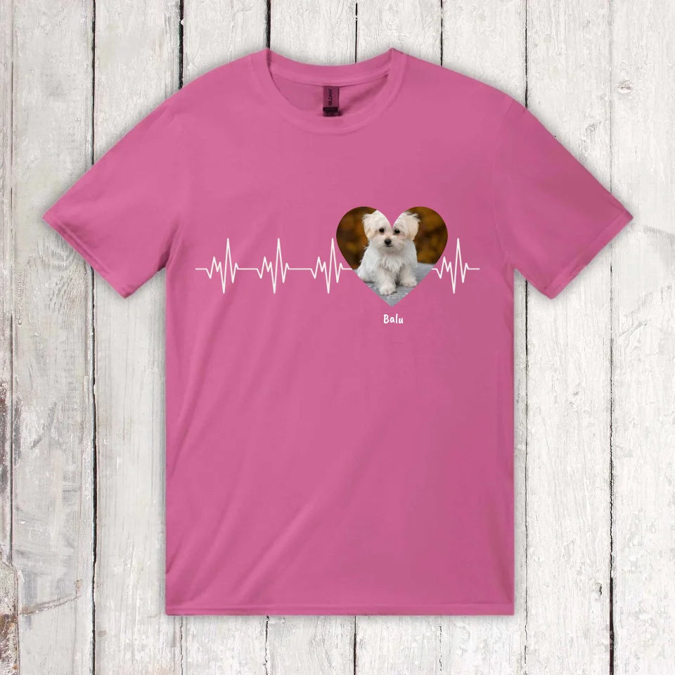 Herzschlag in weiß mit Foto - Individuelles T-Shirt | Personalize Palace