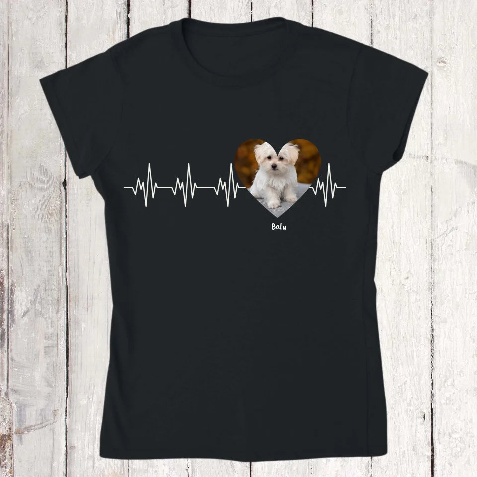 Herzschlag in weiß mit Foto - Individuelles T-Shirt | Personalize Palace