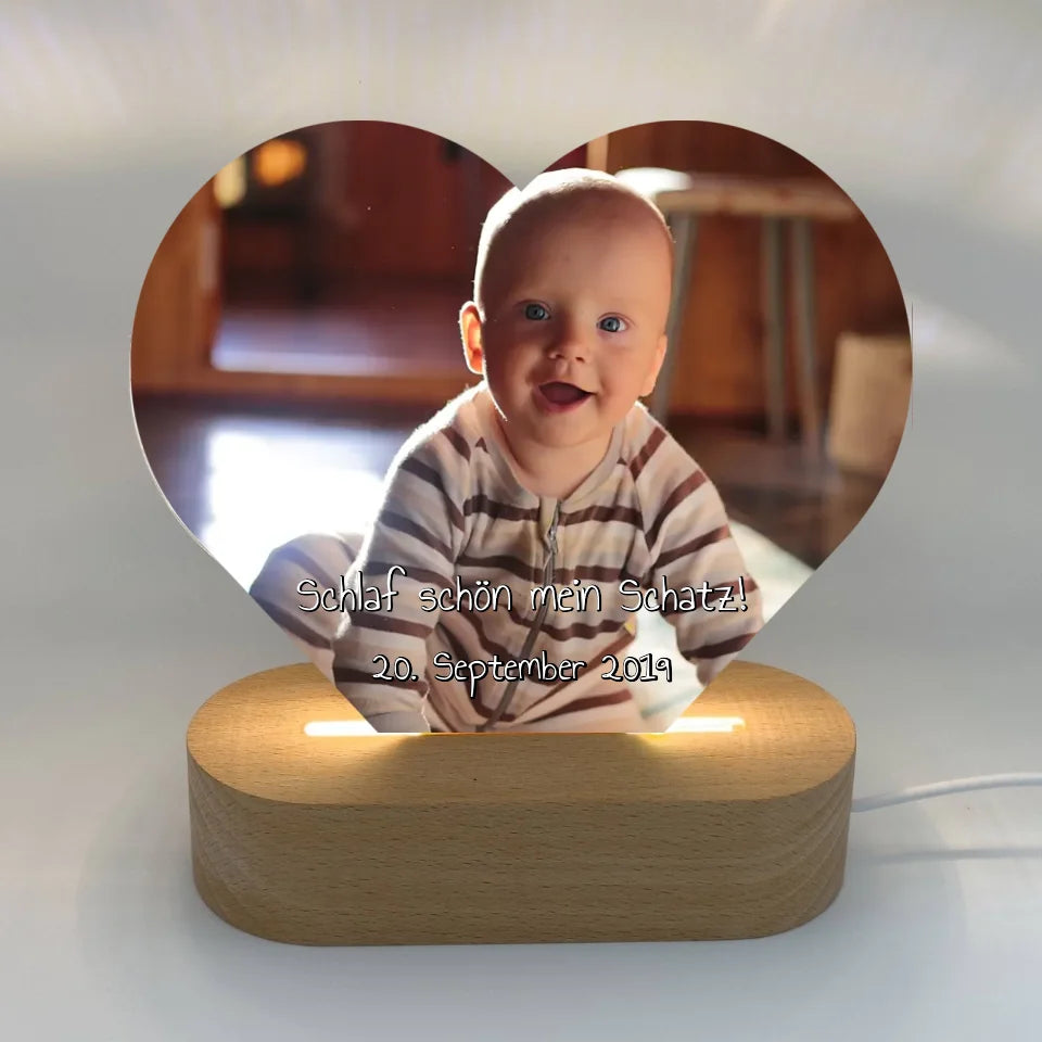 Personalisierte LED Bilder: Baby und Kinder Nachtlicht Herz mit eurem Foto - individuelles Acryl LED Nachtlicht | Personalize Palace