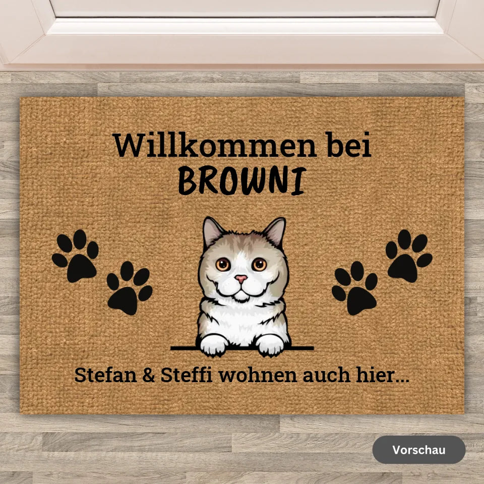 Personalisierte Fußmatte: Willkommen bei Fußmatte - Individuelle lustige Katzen Fußmatte | Personalize Palace