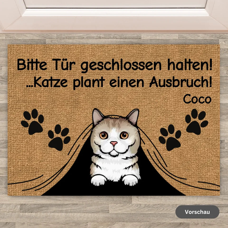 Personalisierte Fußmatte: Katzen planen Ausbruch - Individuelle lustige Katzen Fußmatte | Personalize Palace