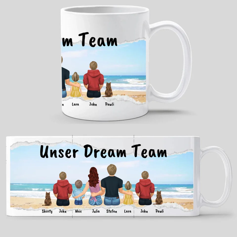 Personalisierte Tasse: Familientasse mit mehreren Kindern und Haustieren - individuelle Tasse | Personalize Palace