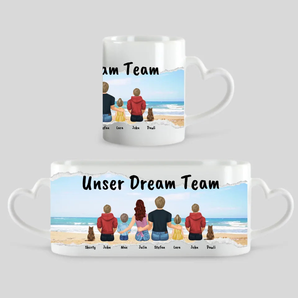 Personalisierte Tasse: Familientasse mit mehreren Kindern und Haustieren - individuelle Tasse | Personalize Palace