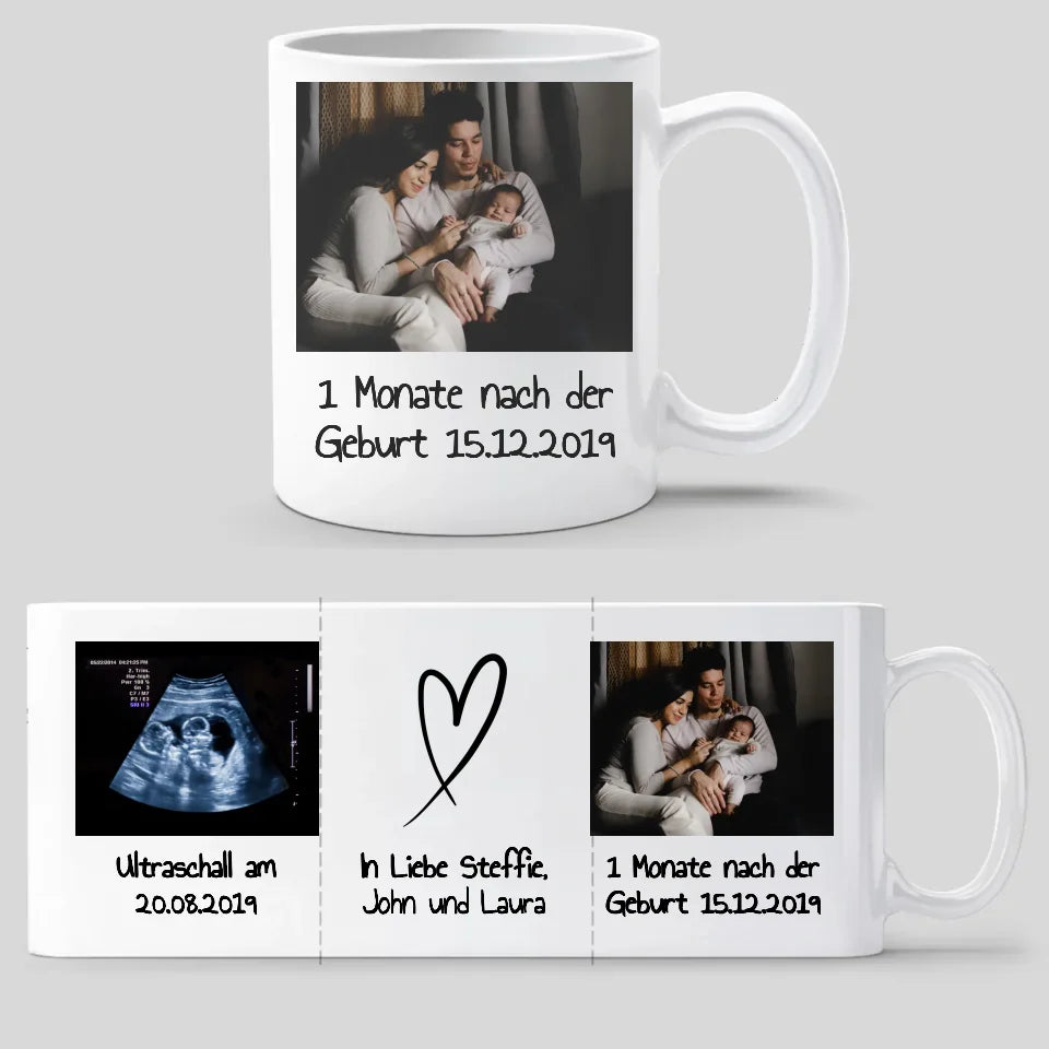 Personalisierte Tasse: Ultraschall-, Geburtstasse, Babytasse mit Bildern und Text - individuelle Tasse | Personalize Palace