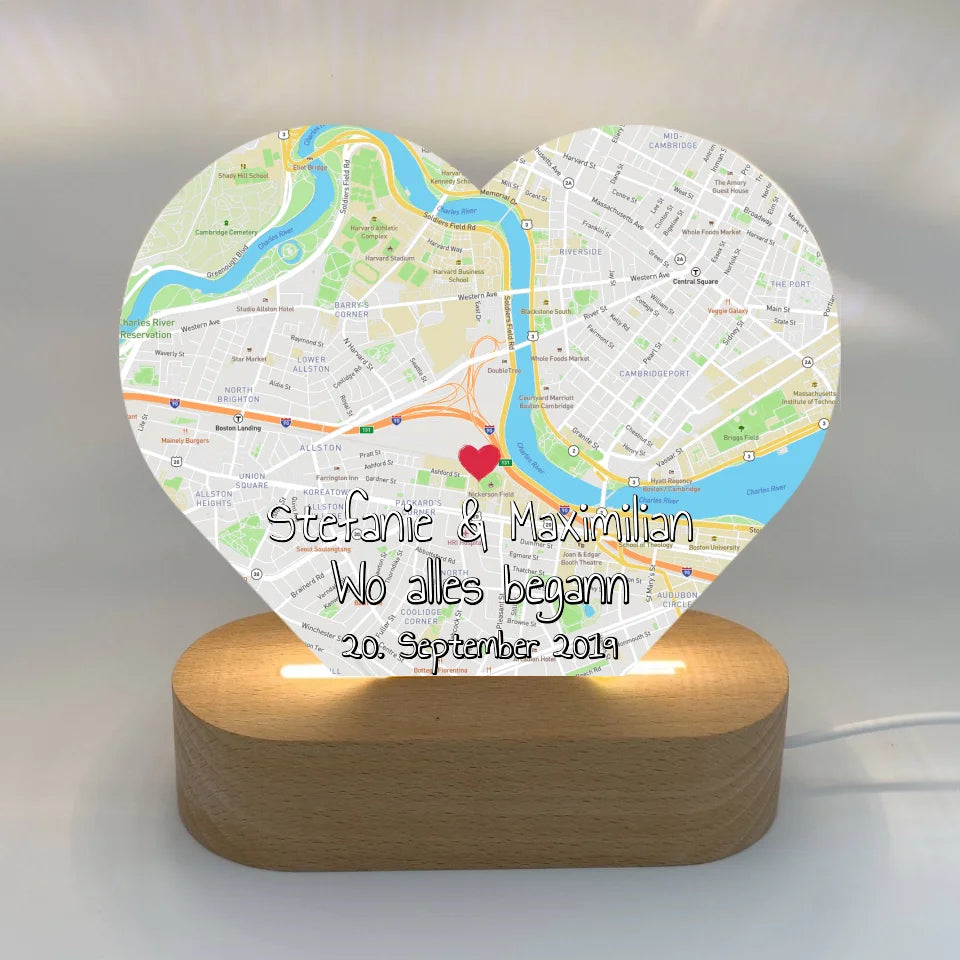 Personalisierte LED Bilder: Wo alles begann - Individuelles Acryl Glas mit Ständer | Personalize Palace