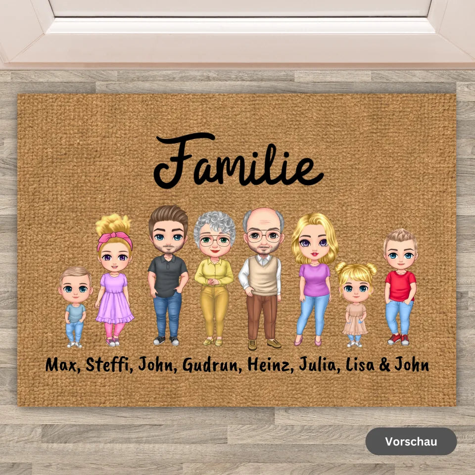 Personalisierte Fußmatte: Bis zu 8 Erwachsene mit Haustieren - Individuelle Großfamilien-Fußmatte | Personalize Palace