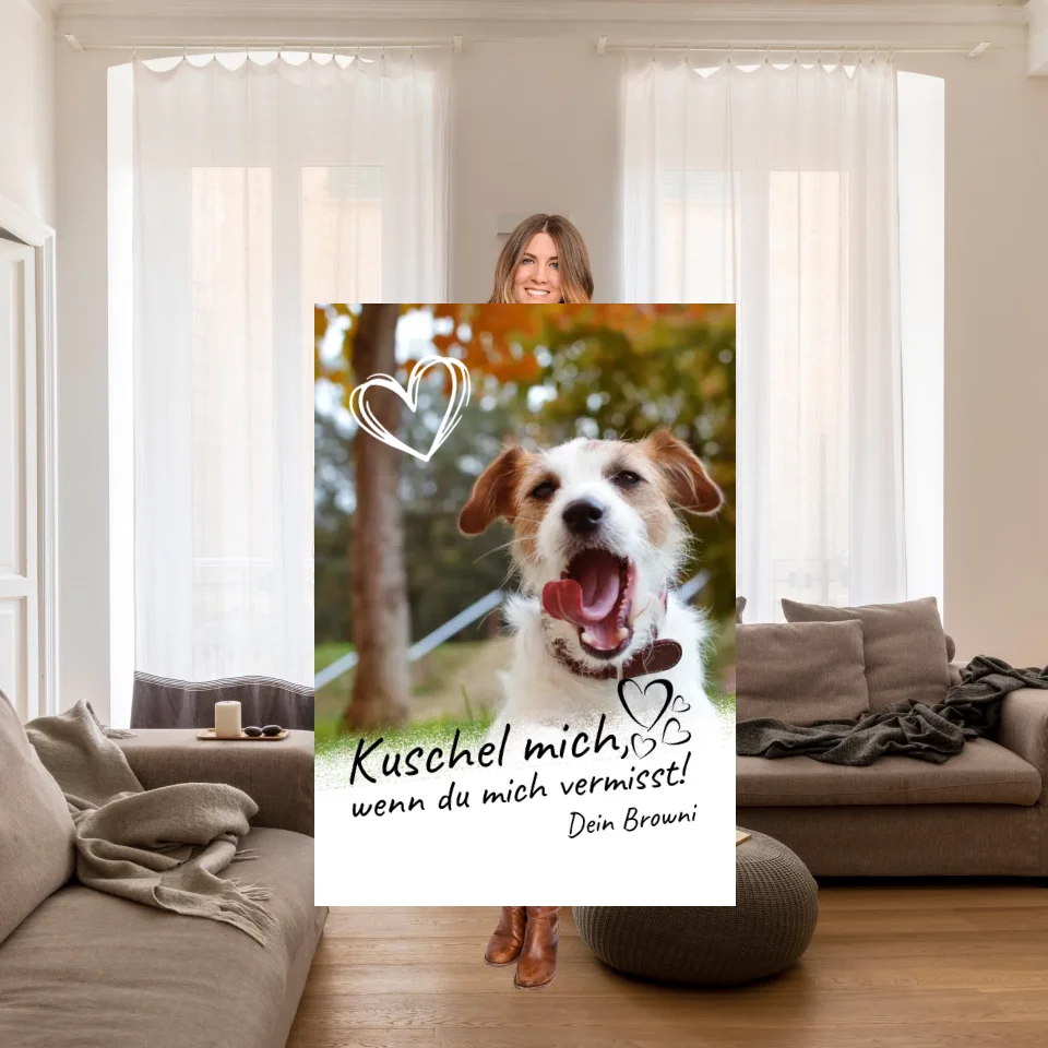 Personalisierte Decke: Hundedecke | Kuschel mich, wenn du mich vermisst - Individuelle Fotodecke | Personalize Palace