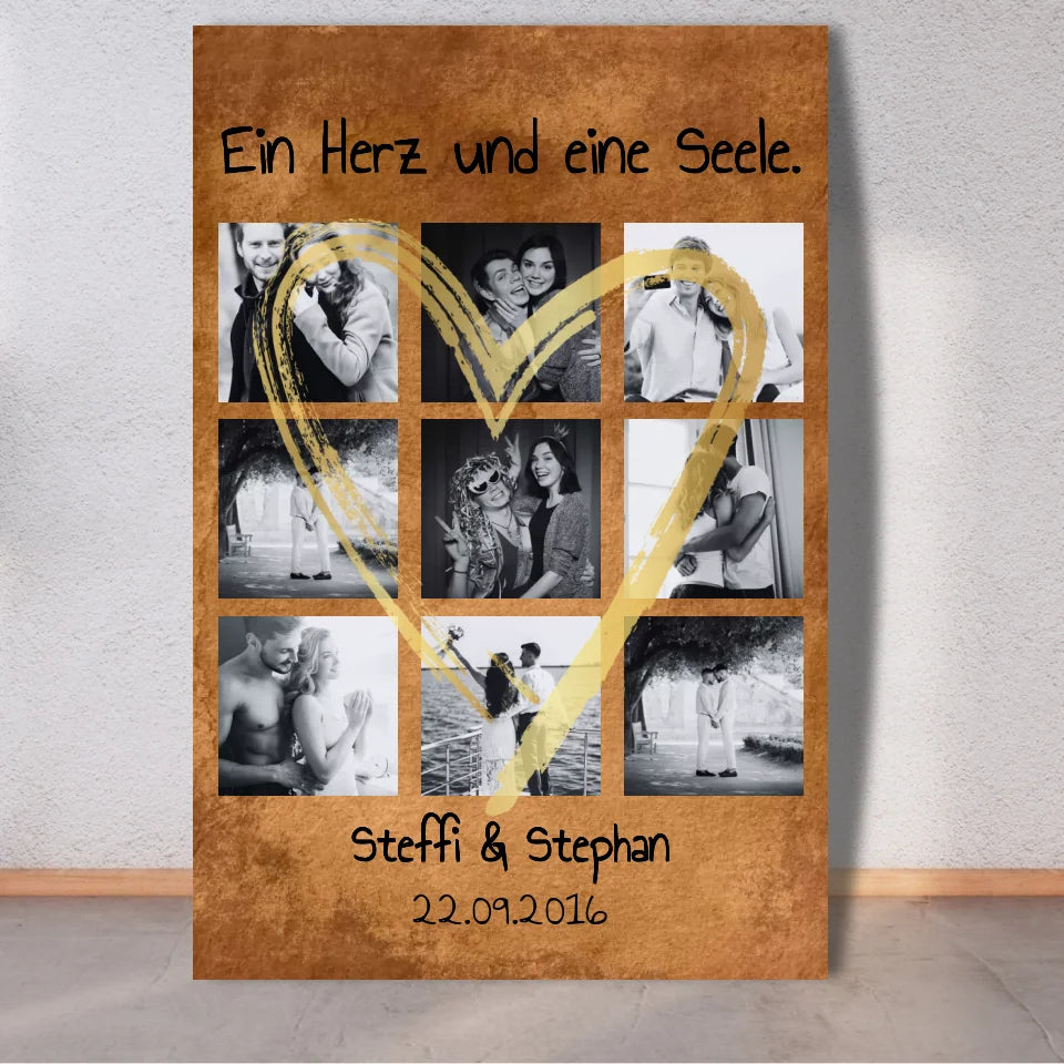 Personalisierte Leinwand: 9 Bilder in Schwarz und Weiß Collage - Individuelles Photoboard | Personalize Palace