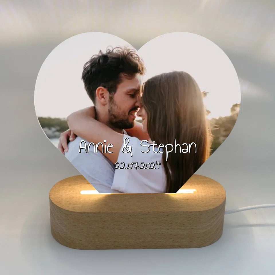 Personalisierte LED Bilder: Nachtlicht Herz mit eurem Foto - individuelles Acryl LED Nachtlicht | Personalize Palace