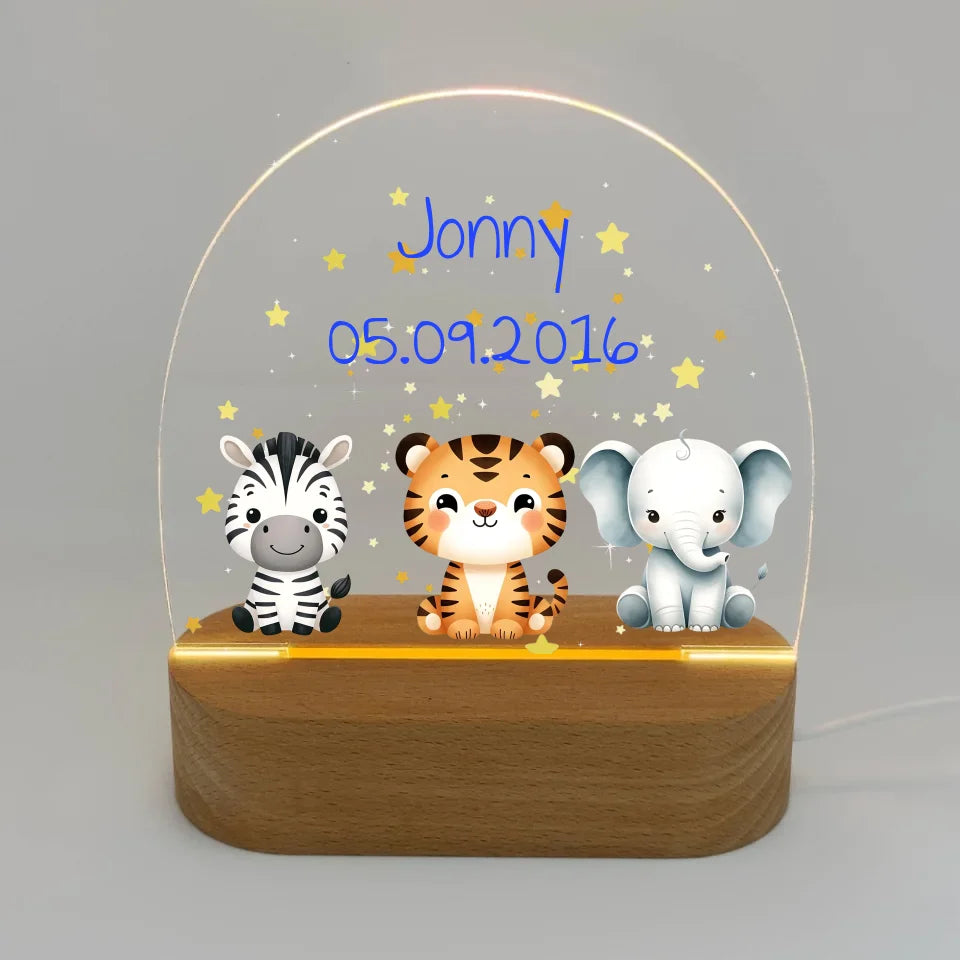 Personalisierte LED Bilder: Kinder Nachtlicht mit Safari Tieren - Individuelles LED Nachtlicht | Personalize Palace