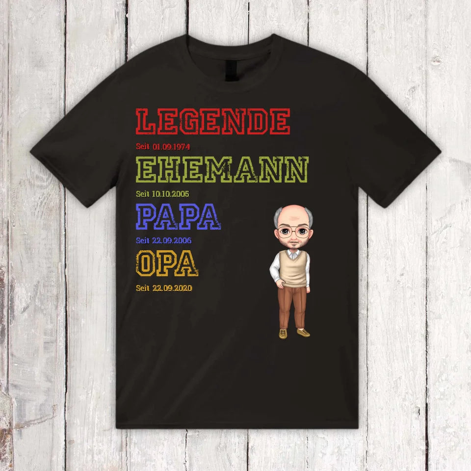 Personalisiertes T-Shirt: Ur-Oma, Ur-Opa, Papa, Mama, Legende, Familie - Individuelles T-Shirt | Personalize Palace