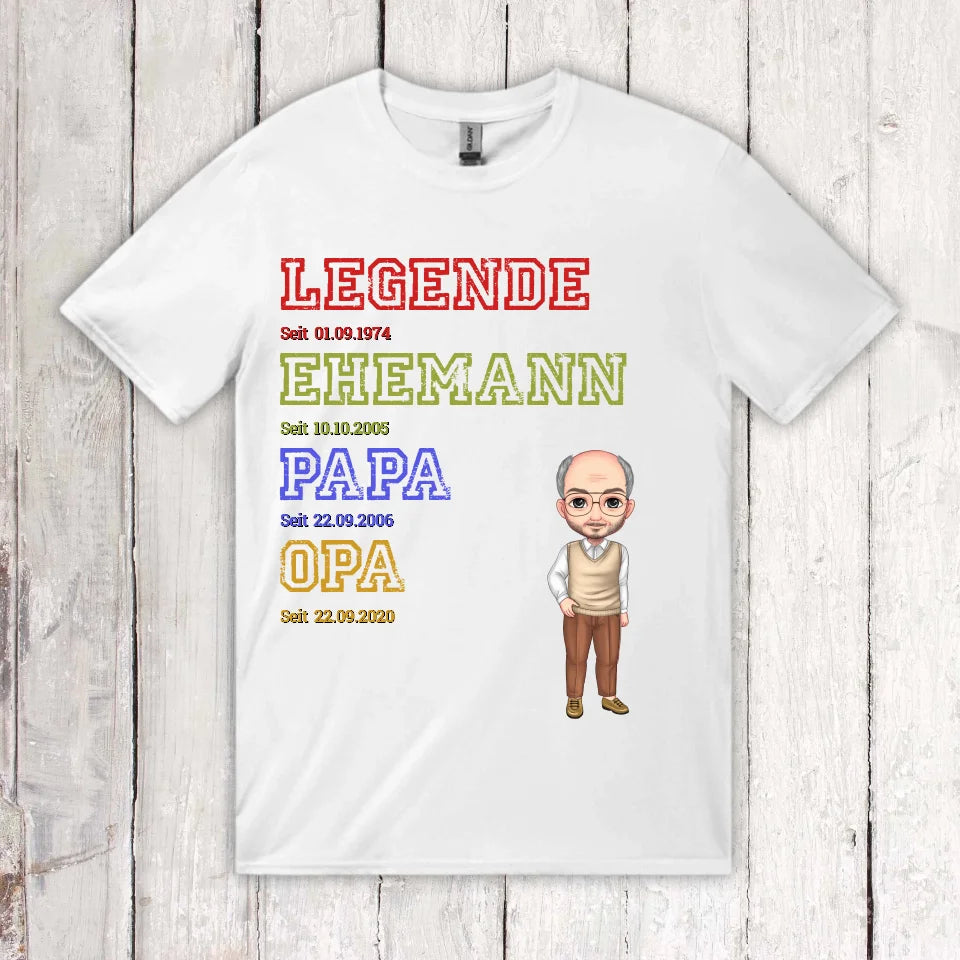 Personalisiertes T-Shirt: Ur-Oma, Ur-Opa, Papa, Mama, Legende, Familie - Individuelles T-Shirt | Personalize Palace