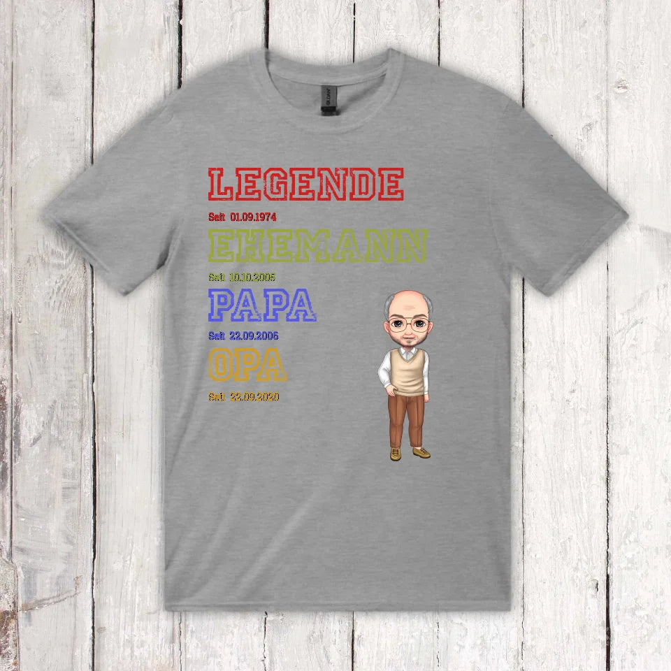 Personalisiertes T-Shirt: Ur-Oma, Ur-Opa, Papa, Mama, Legende, Familie - Individuelles T-Shirt | Personalize Palace