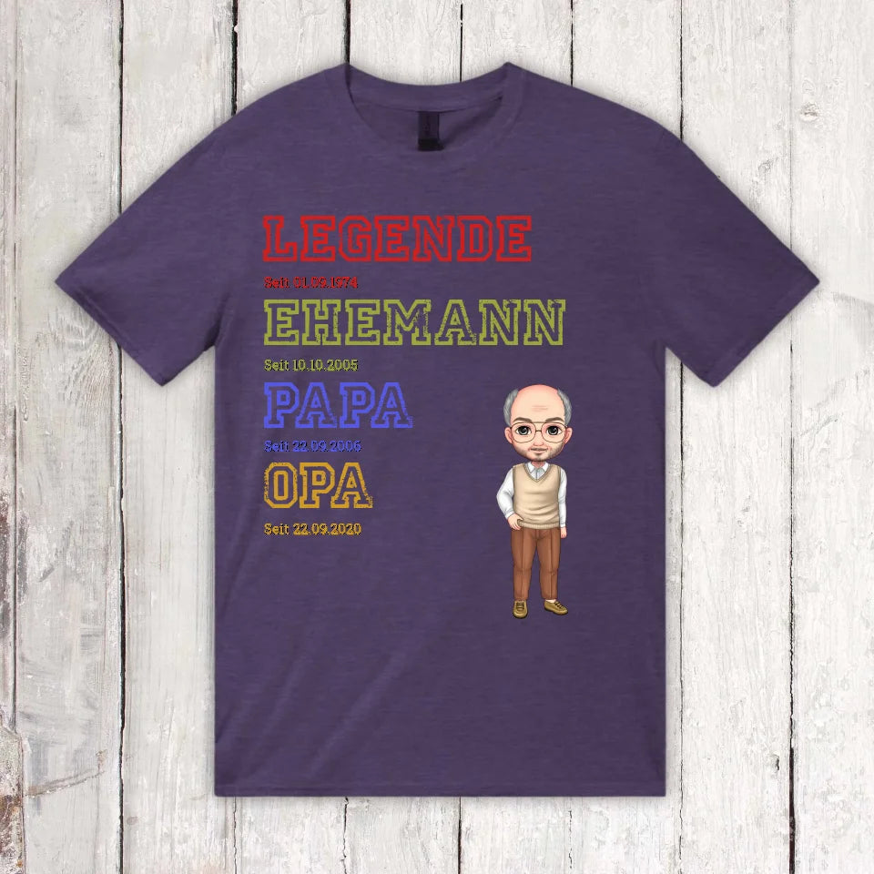 Personalisiertes T-Shirt: Ur-Oma, Ur-Opa, Papa, Mama, Legende, Familie - Individuelles T-Shirt | Personalize Palace