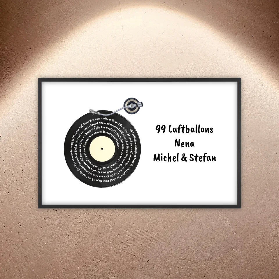 Personalisierte Bilder: Songtext auf Schallplatte, euer Lieblingssong - individuelles Poster mit Rahmen | Personalize Palace