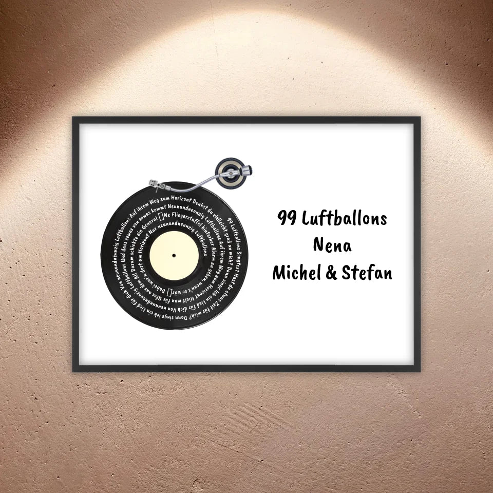 Personalisierte Bilder: Songtext auf Schallplatte, euer Lieblingssong - individuelles Poster mit Rahmen | Personalize Palace