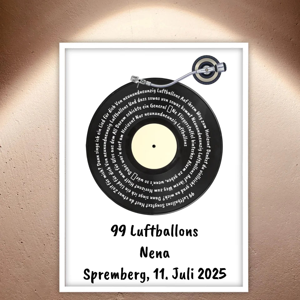 Song lyrics on vinyl record, your favorite song - personalized poster with frame