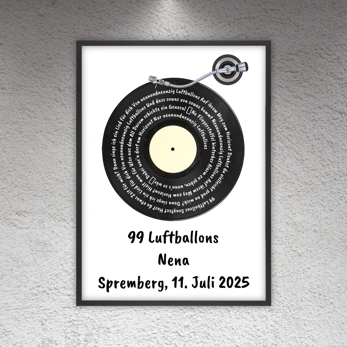 Personalisierte Bilder: Songtext auf Schallplatte, euer Lieblingssong - individuelles Poster mit Rahmen | Personalize Palace