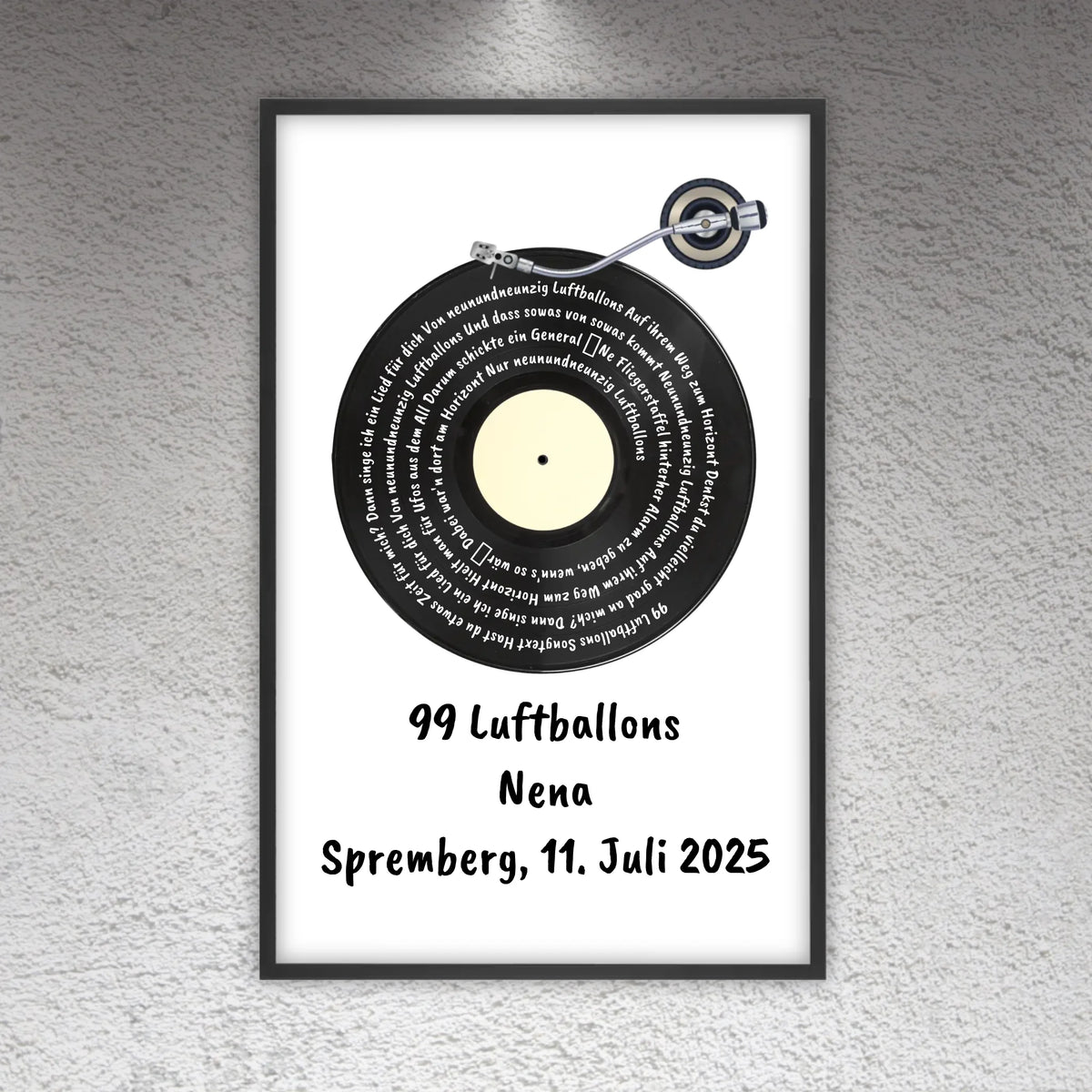 Personalisierte Bilder: Songtext auf Schallplatte, euer Lieblingssong - individuelles Poster mit Rahmen | Personalize Palace