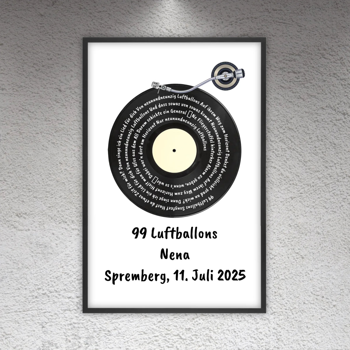 Personalisierte Bilder: Songtext auf Schallplatte, euer Lieblingssong - individuelles Poster mit Rahmen | Personalize Palace