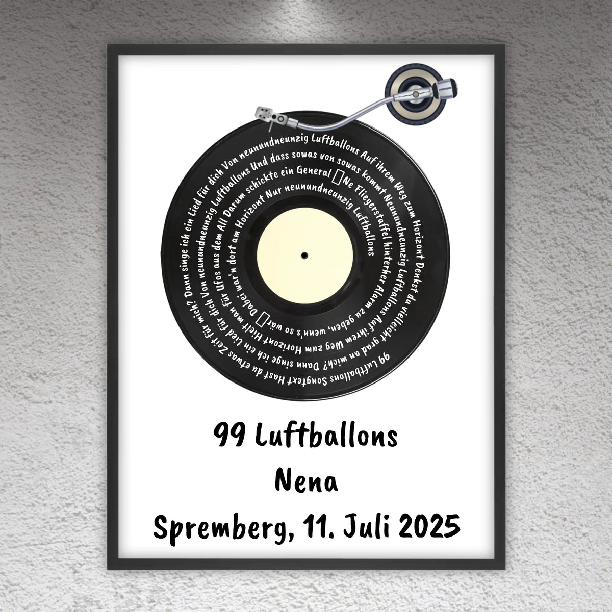 Personalisierte Bilder: Songtext auf Schallplatte, euer Lieblingssong - individuelles Poster mit Rahmen | Personalize Palace