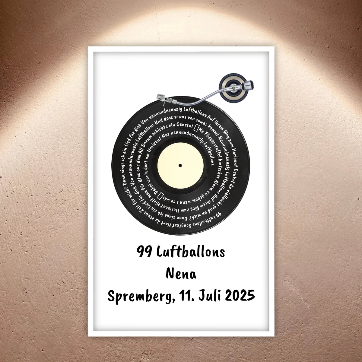Personalisierte Bilder: Songtext auf Schallplatte, euer Lieblingssong - individuelles Poster mit Rahmen | Personalize Palace