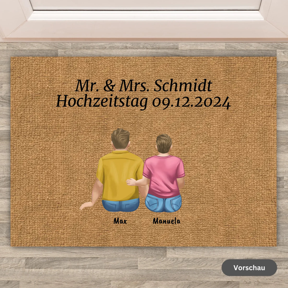 Personalisierte Fußmatte: Hochzeit, Braut und Bräutigam mit Familie - personalisierbare Fußmatte | Personalize Palace