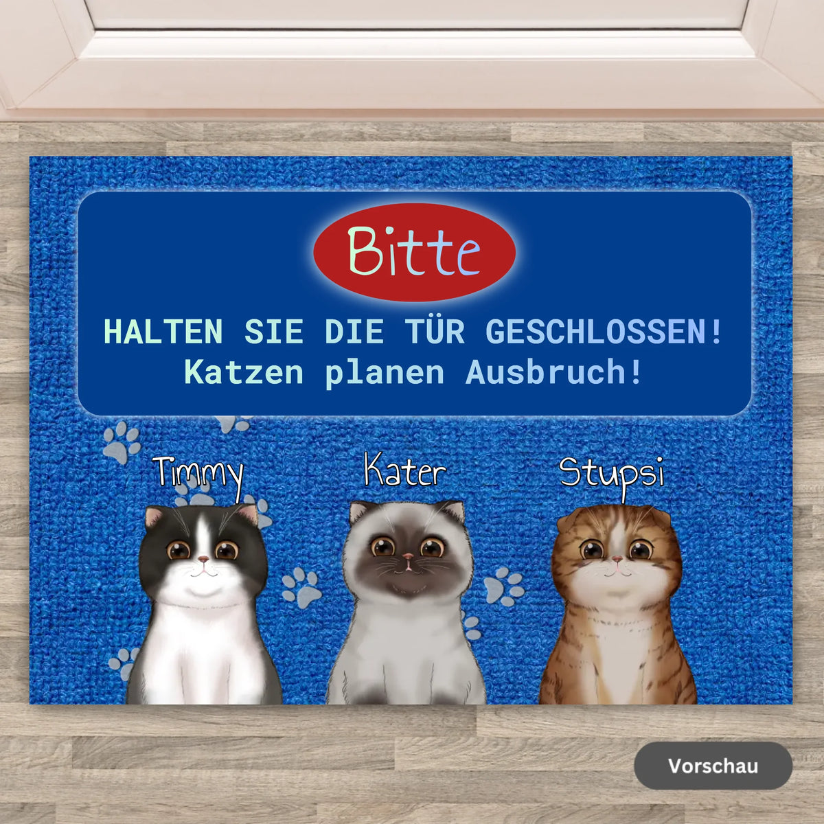 Personalisierte Fußmatte: BITTE, HALTEN SIE DIE TÜR GESCHLOSSEN! Katzenliebhaber (Cliparts) - Individuelle Katzen Fußmatte | Personalize Palace