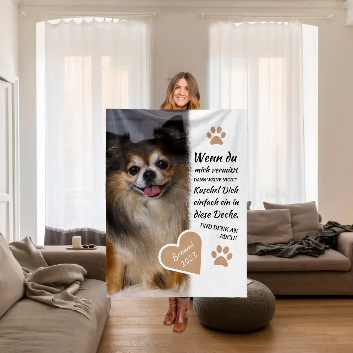Personalisierte Decke: Hundedecke | Kuschel mich, wenn du mich vermisst - Individuelle Fotodecke | Personalize Palace