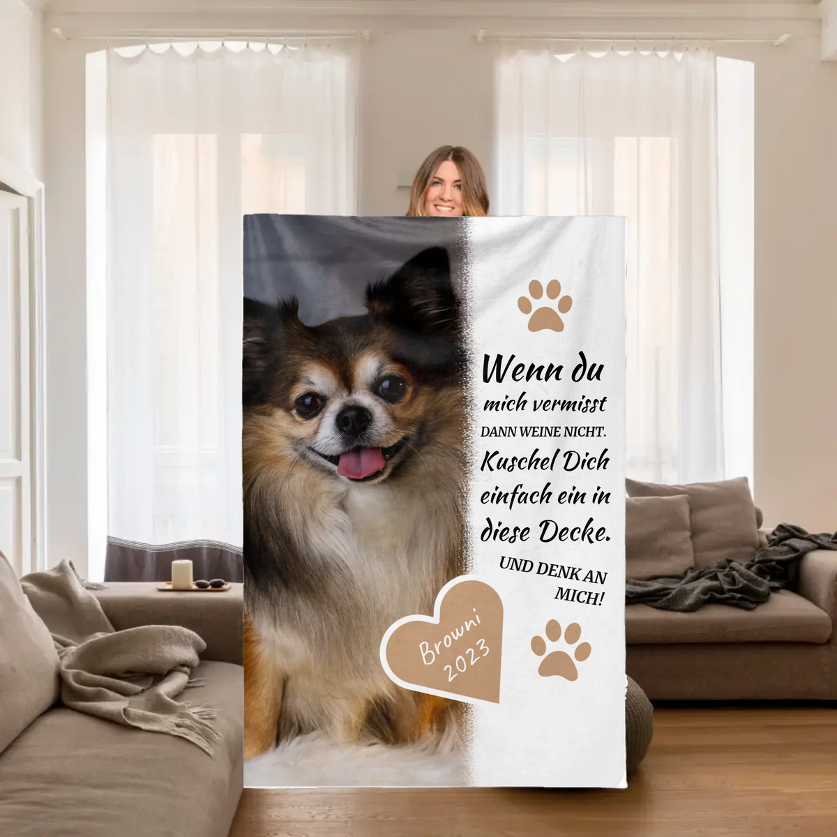 Personalisierte Decke: Hundedecke | Kuschel mich, wenn du mich vermisst - Individuelle Fotodecke | Personalize Palace