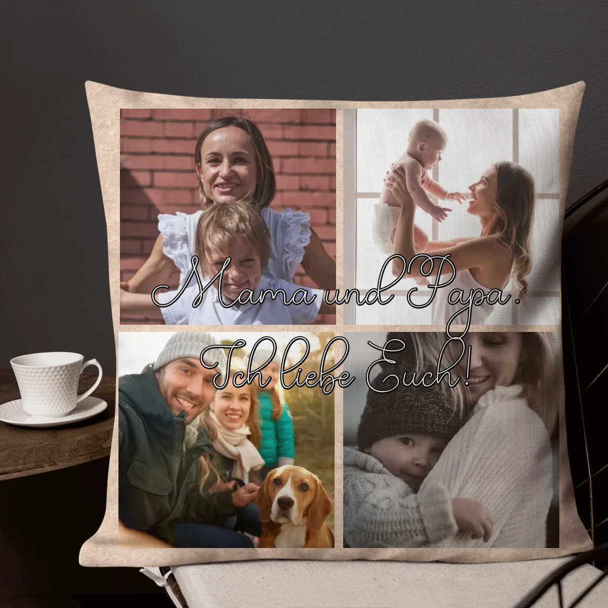 Personalisiertes Kissen: Foto Buchstaben Love, Papa, Mama, Oma, Opa - Individuelles Kissen | Personalize Palace