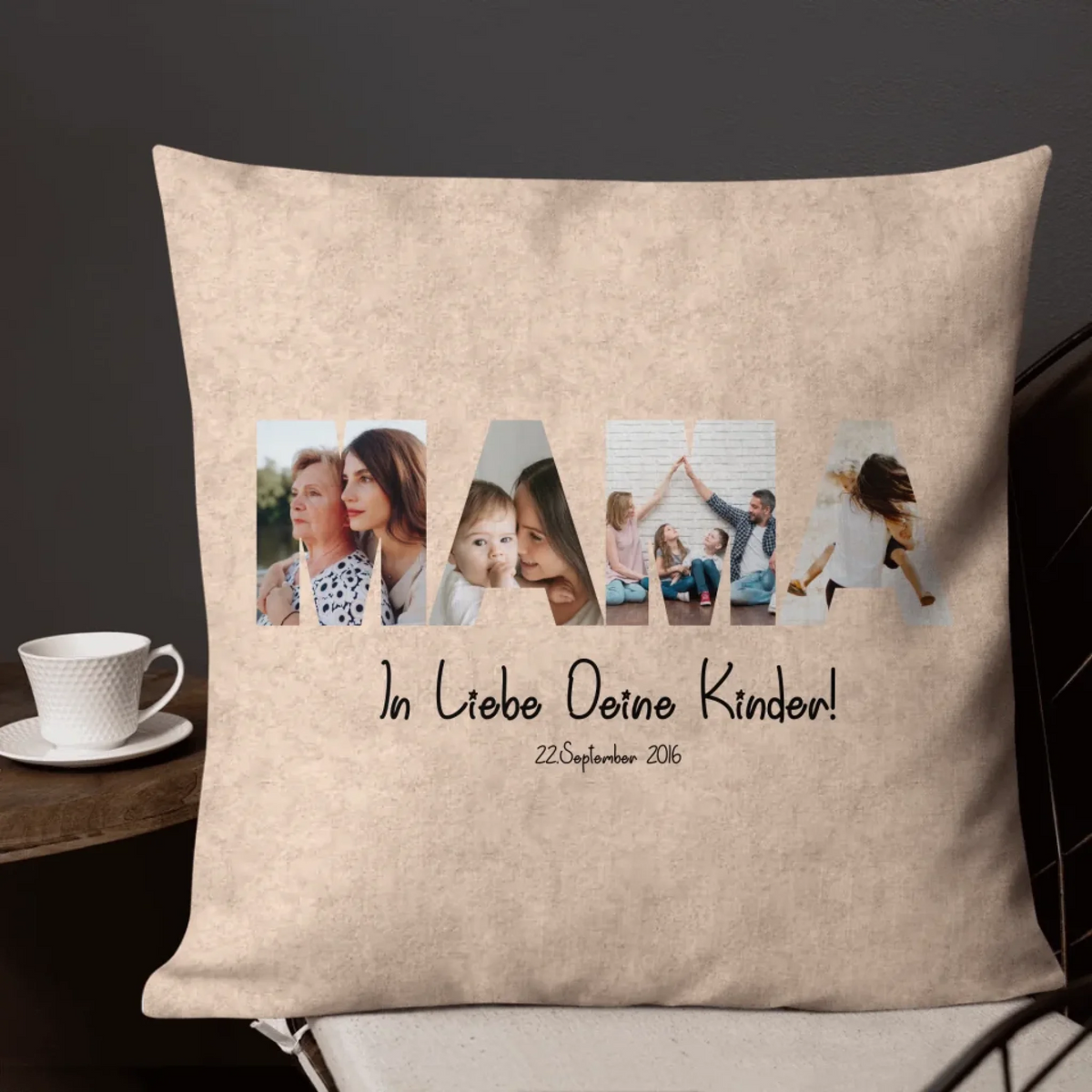 Personalisiertes Kissen: Foto Buchstaben Mama, Papa, Oma, Opa - Individuelles Kissen | Personalize Palace
