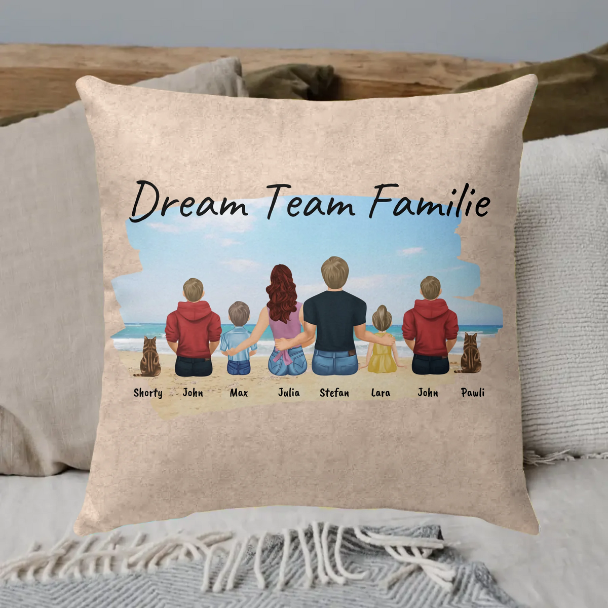 Personalisiertes Kissen: Deine Familie mit oder ohne Haustiere - Individuelles Kissen | Personalize Palace