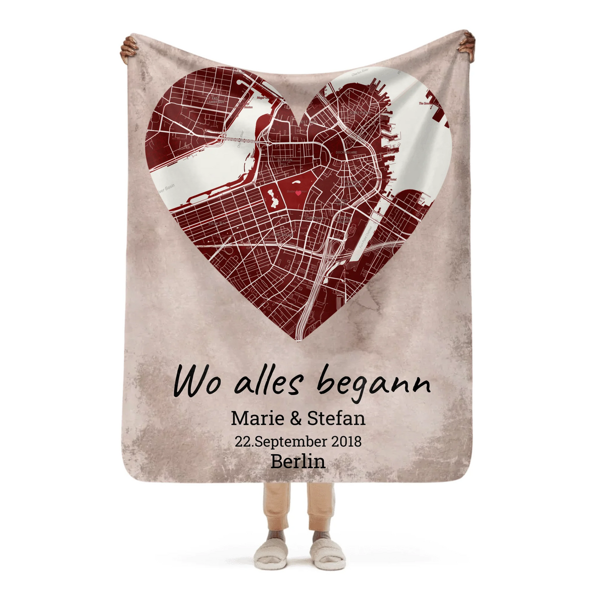 Personalisierte Decke: deine Decke mit Karte und Foto - individuelle Premium Kuscheldecke | Personalize Palace