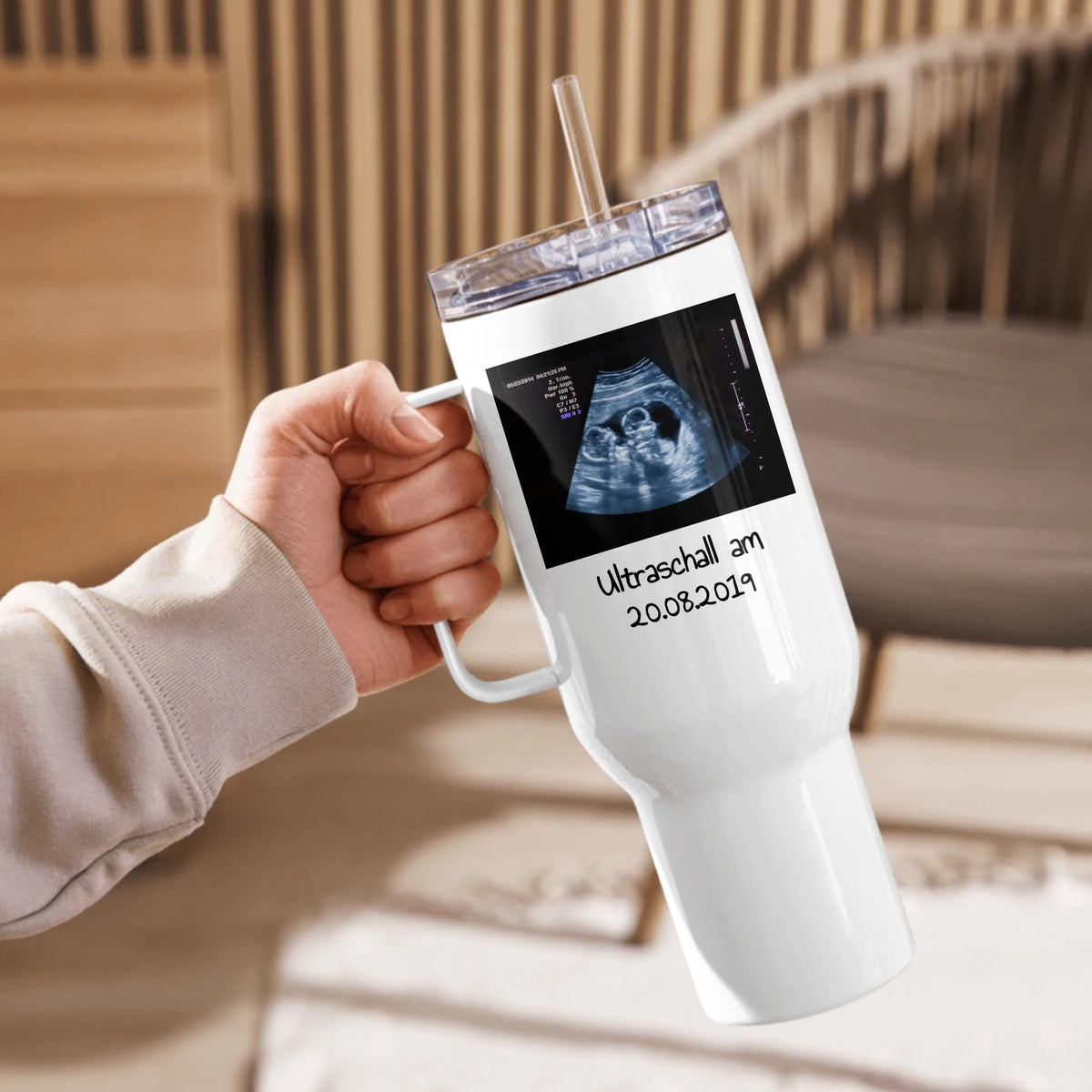 Ultraschallbild zur Geburt - individueller Thermobecher